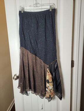 Boho Mixed-Panel Blackand Brown Maxi Skirt. Unbrand, no size